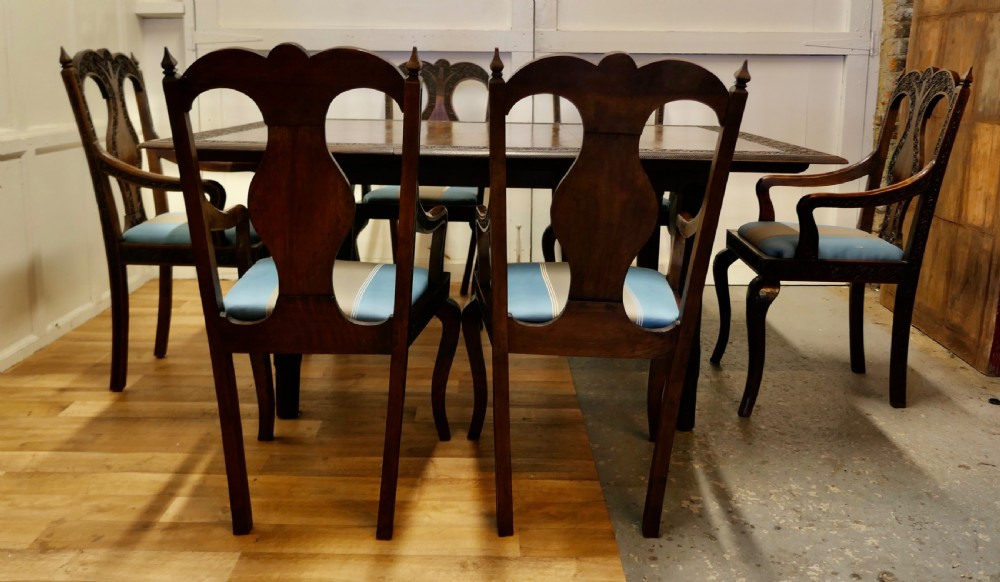 Carved Extending Table and 6 Matching Carver Chairs