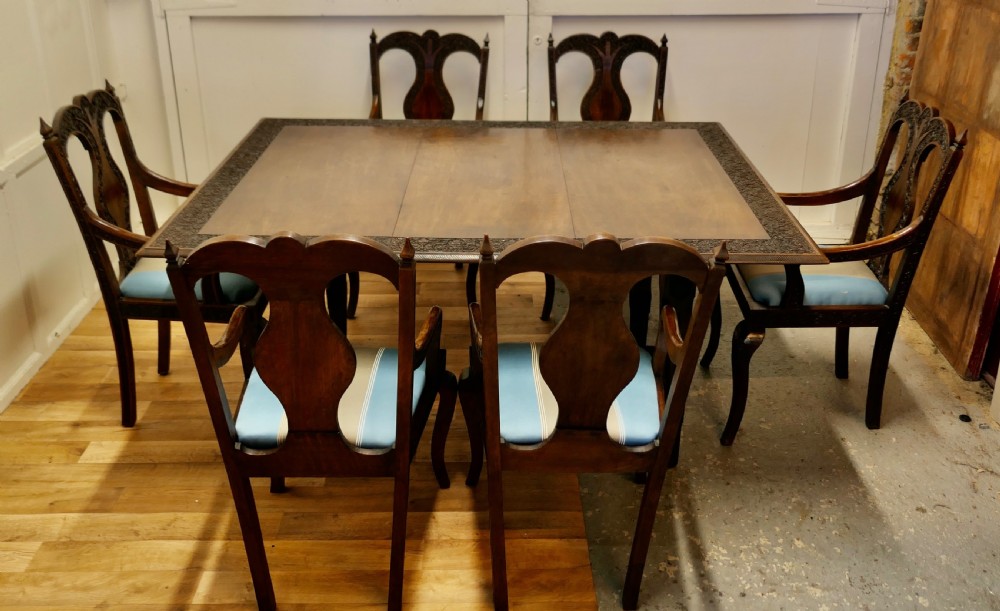 Carved Extending Table and 6 Matching Carver Chairs View II