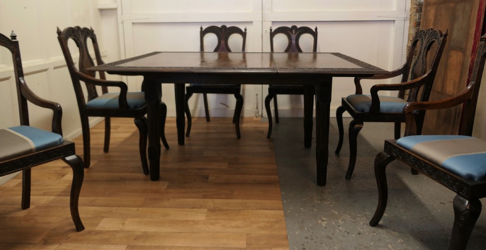 Carved Extending Table and 6 Matching Carver Chairs View V