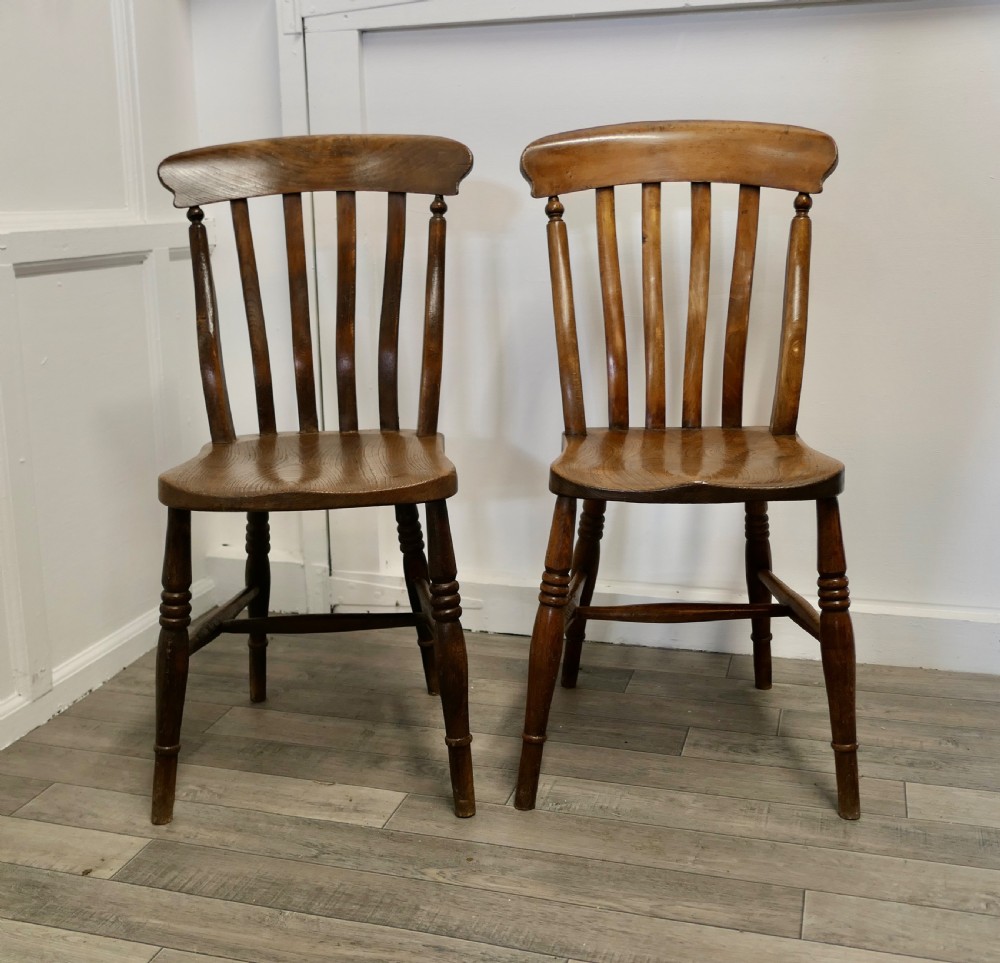 A Pair of Victorian Slat Back Farmhouse Kitchen Chairs