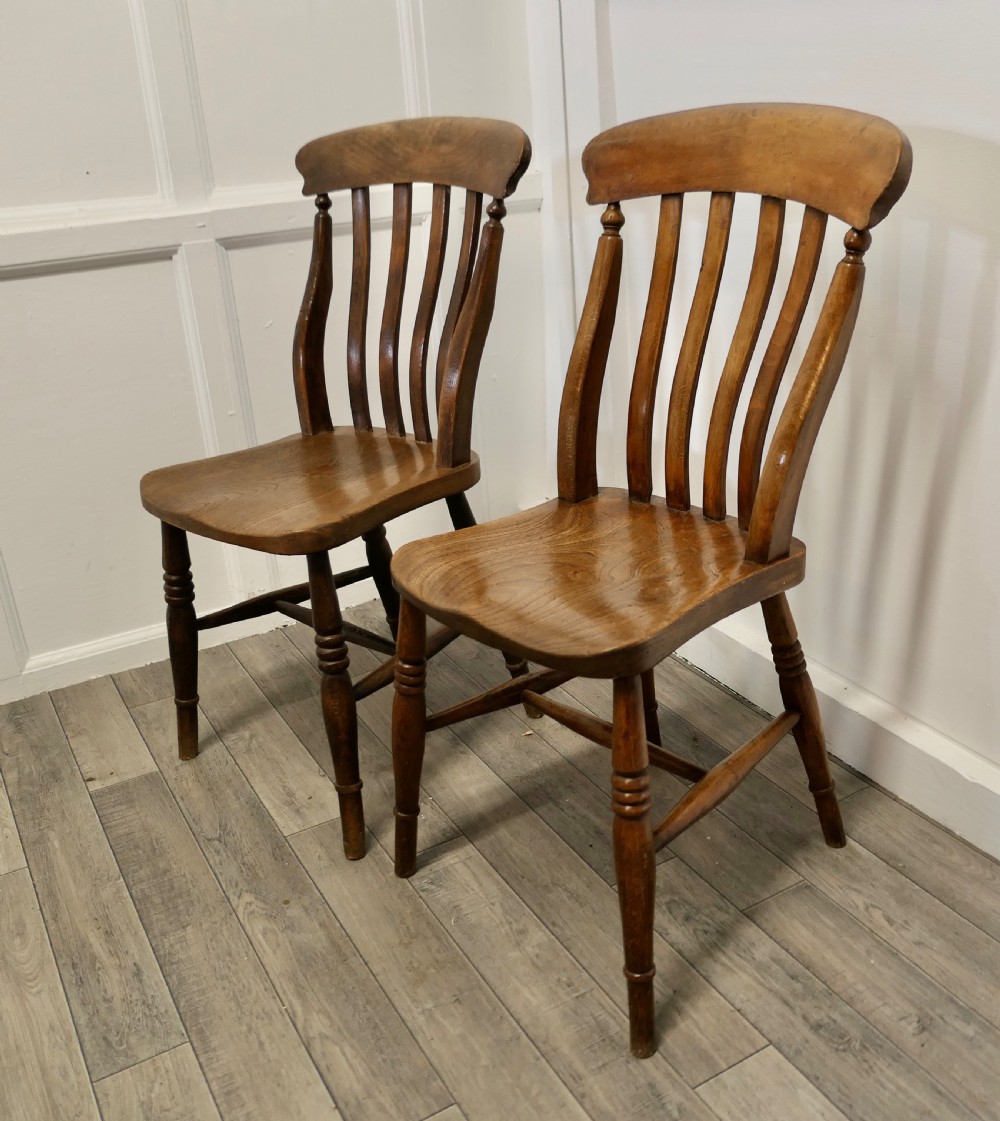 A Pair of Victorian Slat Back Farmhouse Kitchen Chairs View III