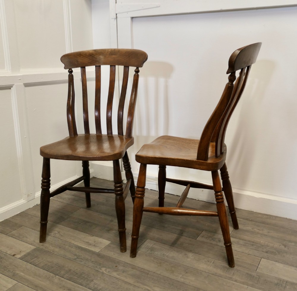 A Pair of Victorian Slat Back Farmhouse Kitchen Chairs View IV