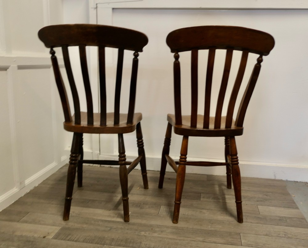 A Pair of Victorian Slat Back Farmhouse Kitchen Chairs View V