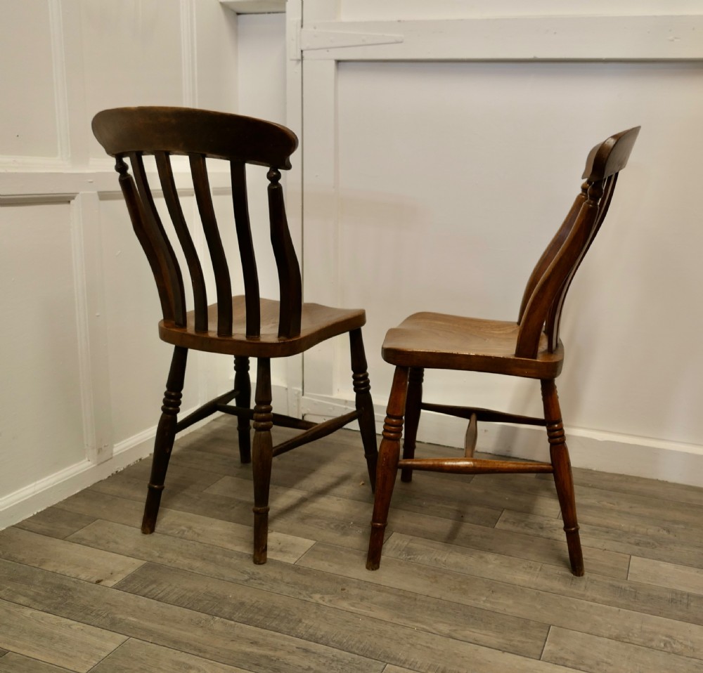 A Pair of Victorian Slat Back Farmhouse Kitchen Chairs View VI