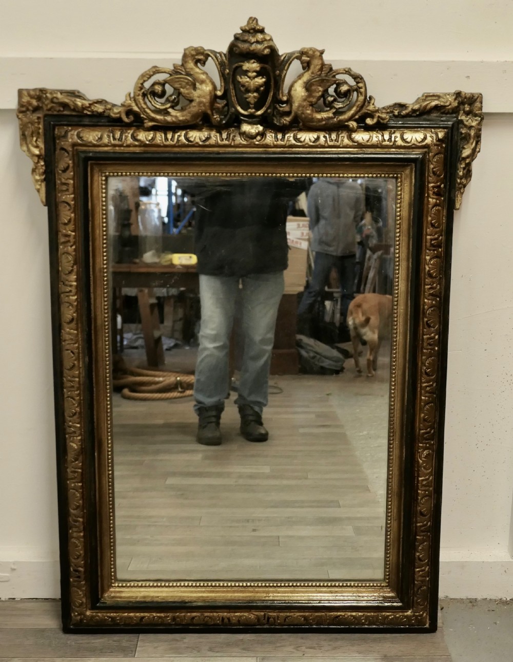 French Napoleon III Gilt Wall Mirror, Dragon Crest  View VI