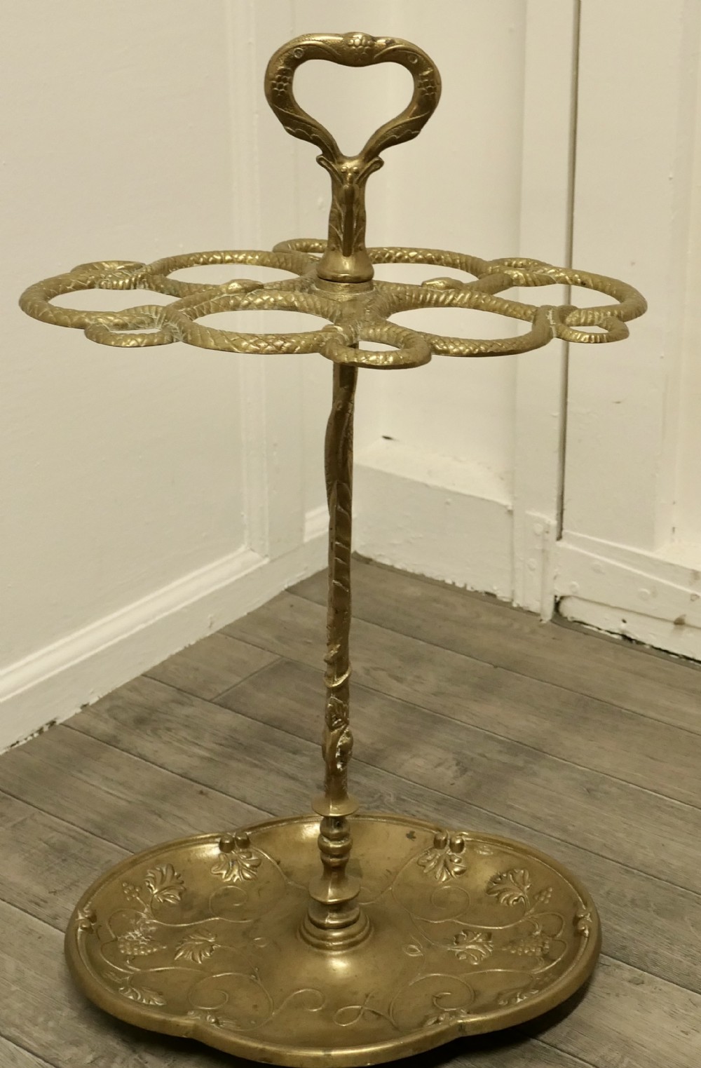 Entwined Snake Cast Iron Brass Walking Stick Stand 