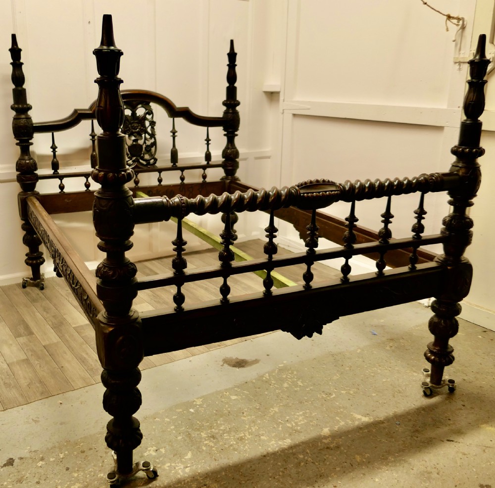 Colonial Raj Double Bed, Anglo Indian Carved Double Bed