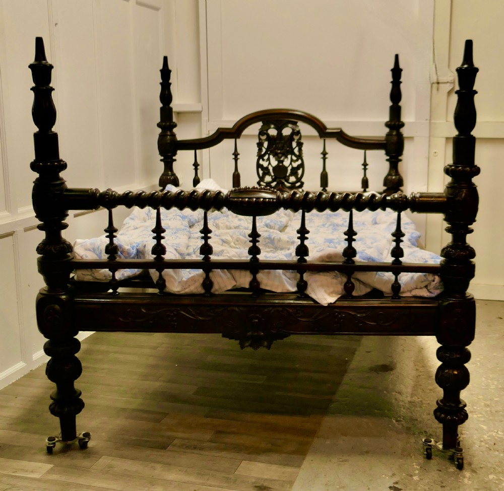 Colonial Raj Double Bed, Anglo Indian Carved Double Bed View II