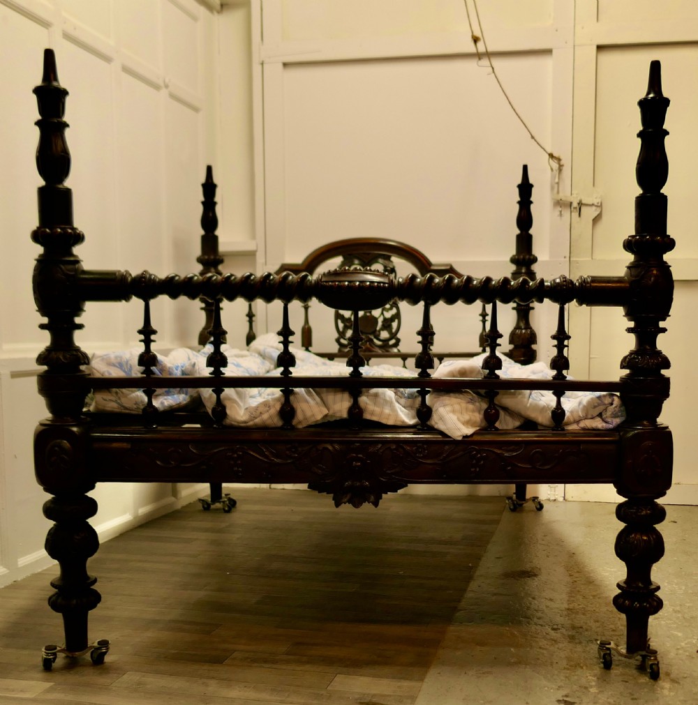 Colonial Raj Double Bed, Anglo Indian Carved Double Bed View III