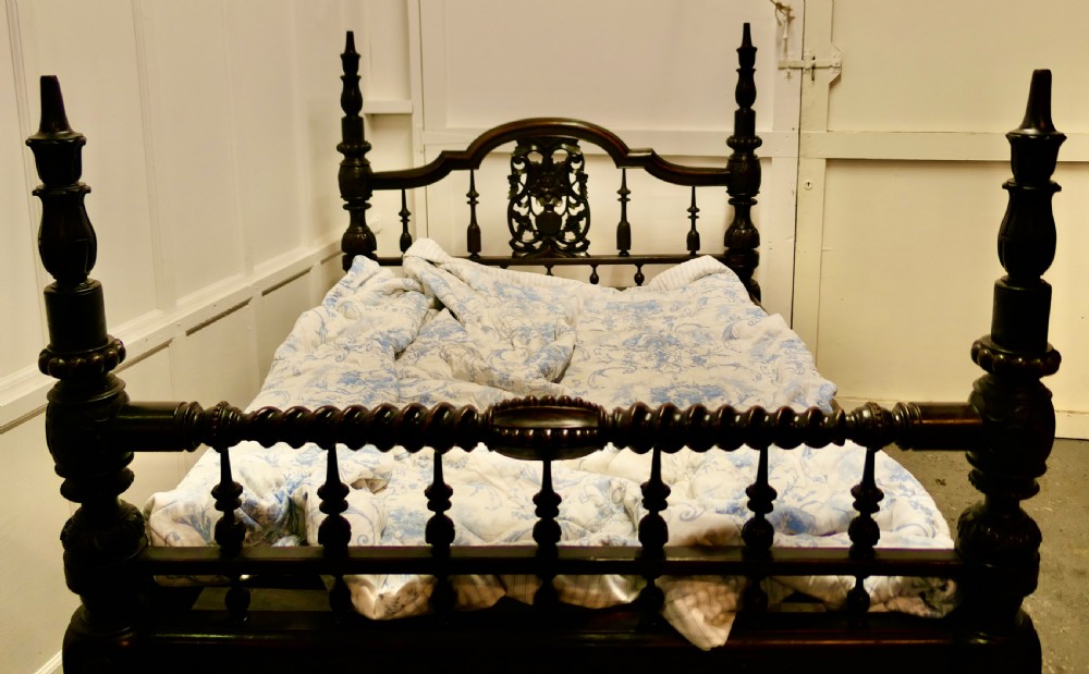Colonial Raj Double Bed, Anglo Indian Carved Double Bed View IV