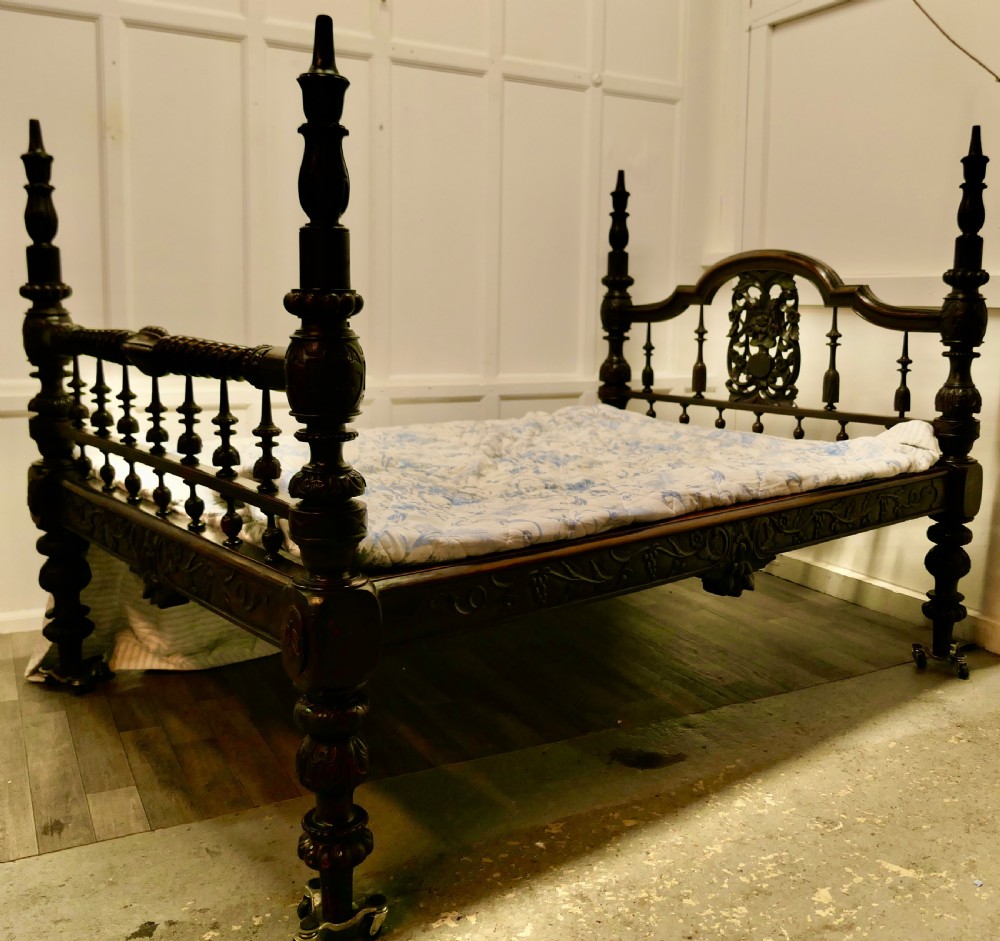 Colonial Raj Double Bed, Anglo Indian Carved Double Bed View VI