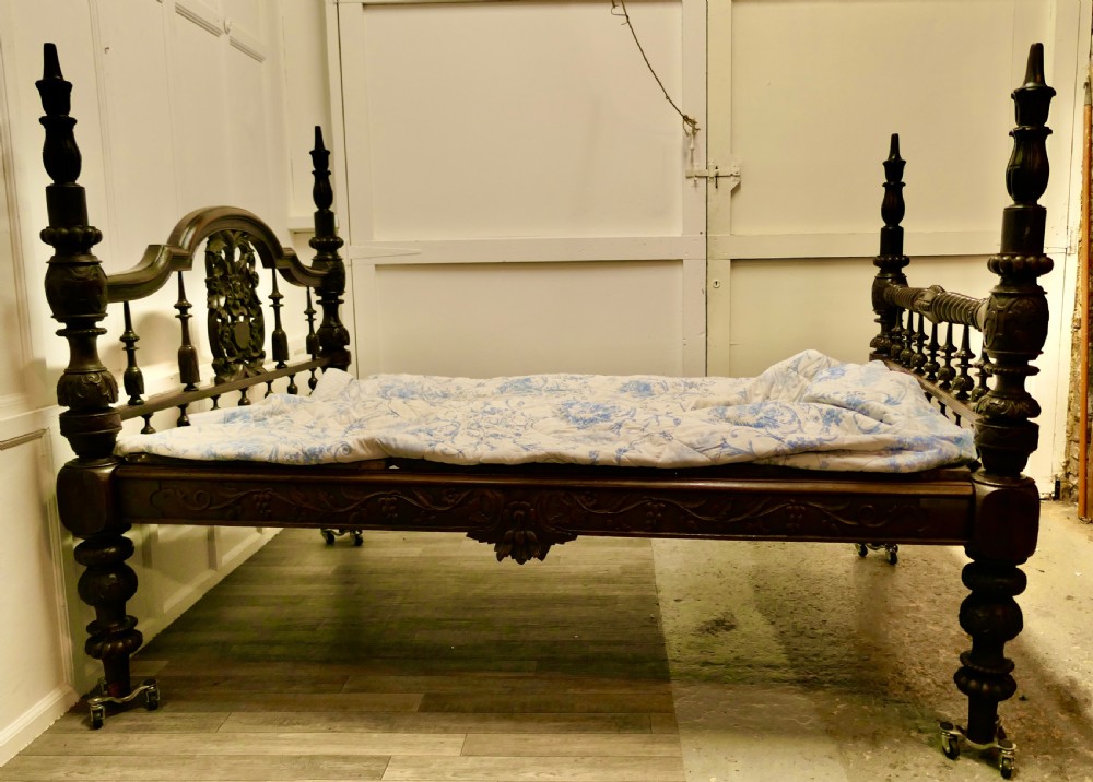 Colonial Raj Double Bed, Anglo Indian Carved Double Bed View VII