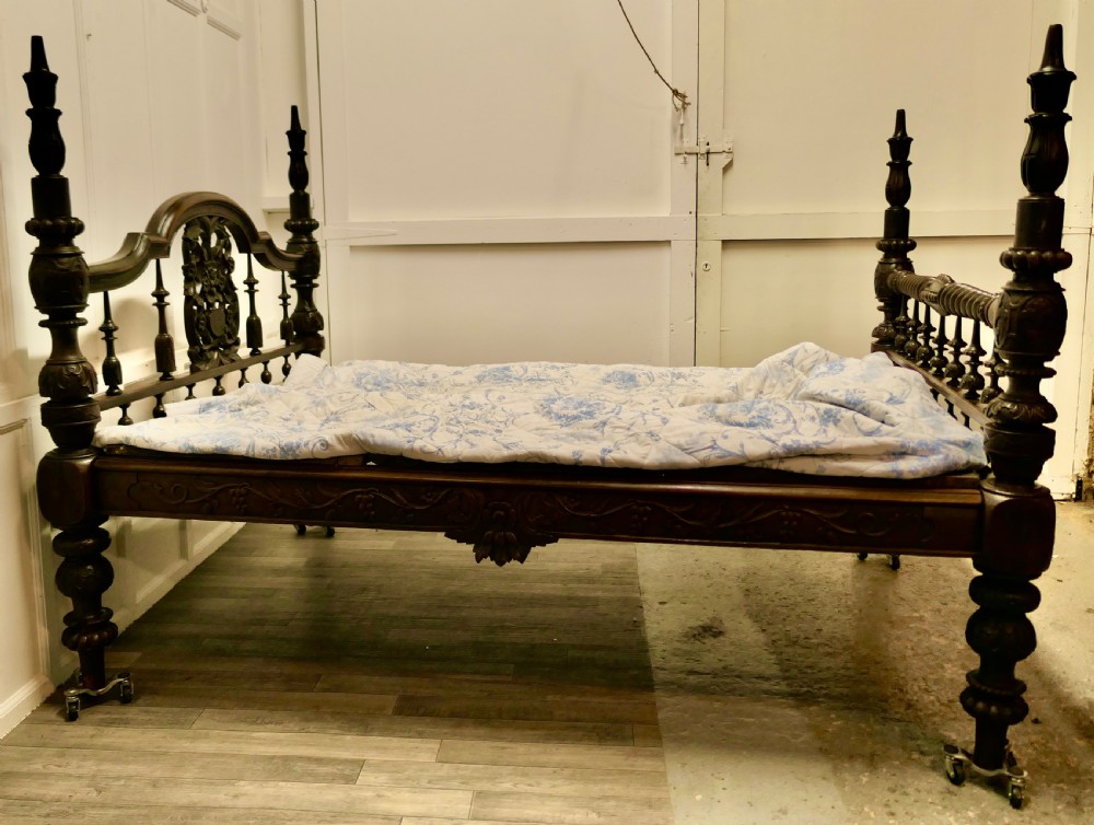 Colonial Raj Double Bed, Anglo Indian Carved Double Bed View VIII