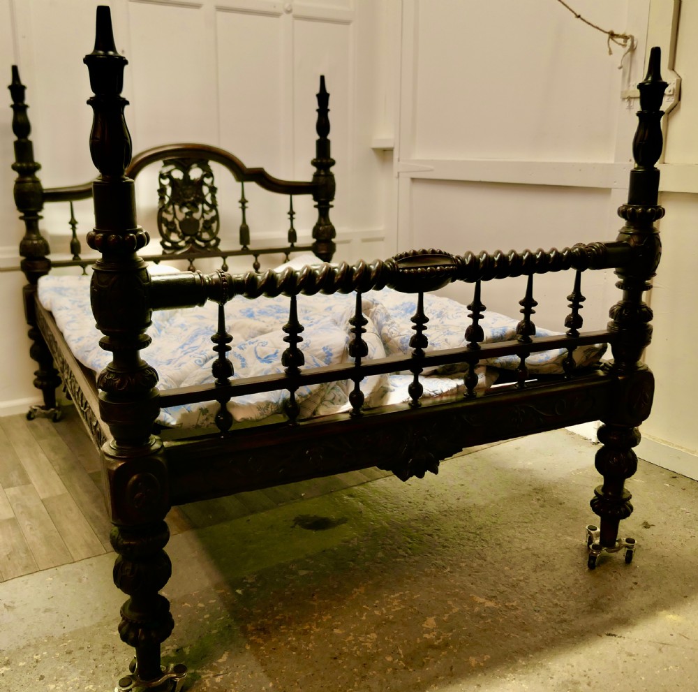 Colonial Raj Double Bed, Anglo Indian Carved Double Bed View XI