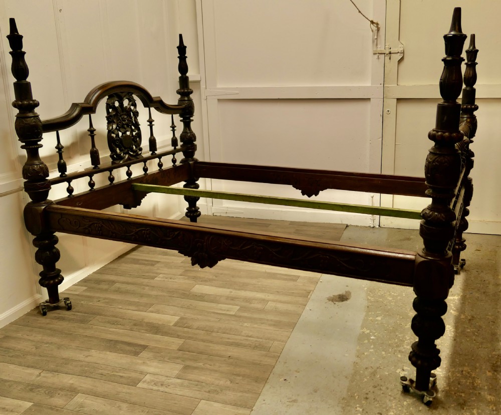 Colonial Raj Double Bed, Anglo Indian Carved Double Bed View XII