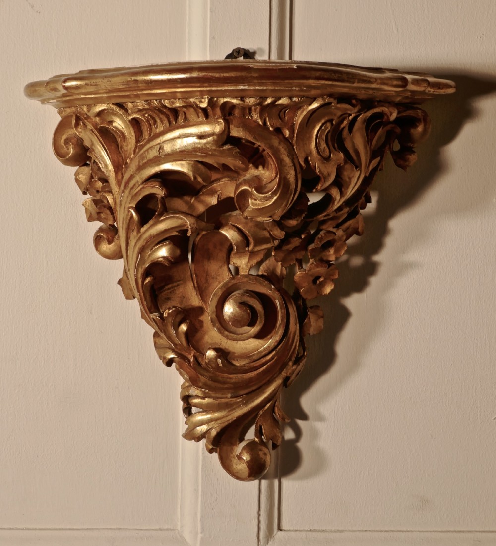 Large 19th Century French Rococo Gilt Console Mirror and Wall Brackets Set View III