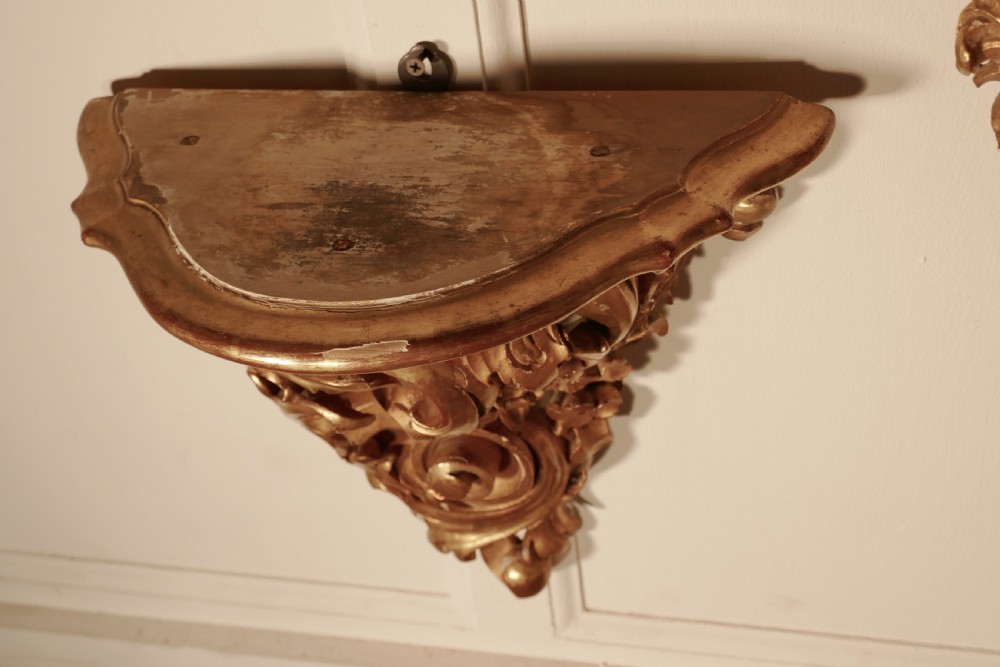 Large 19th Century French Rococo Gilt Console Mirror and Wall Brackets Set View IX