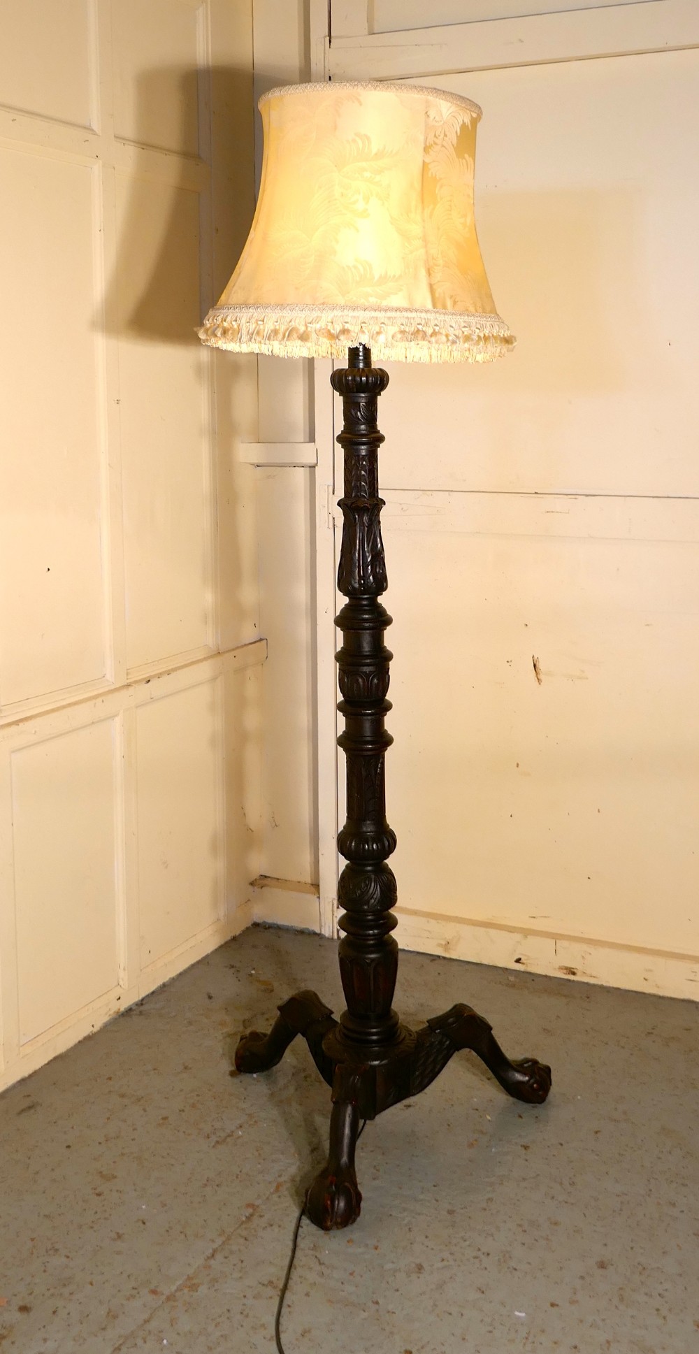Gothic Carved Oak Torchere, Floor Standing Standard Lamp