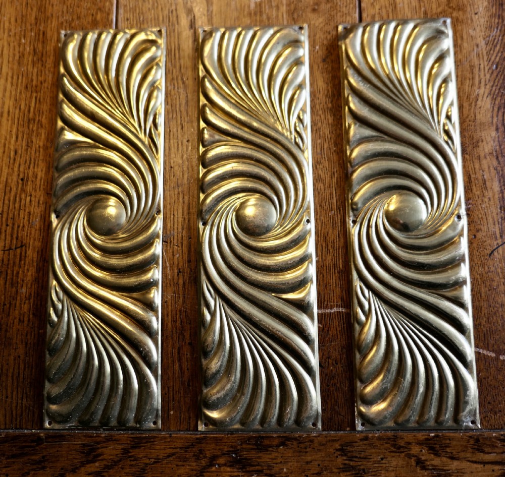 A Large Set of 5 Art Deco Brass Door-furniture Finger Plates  View II