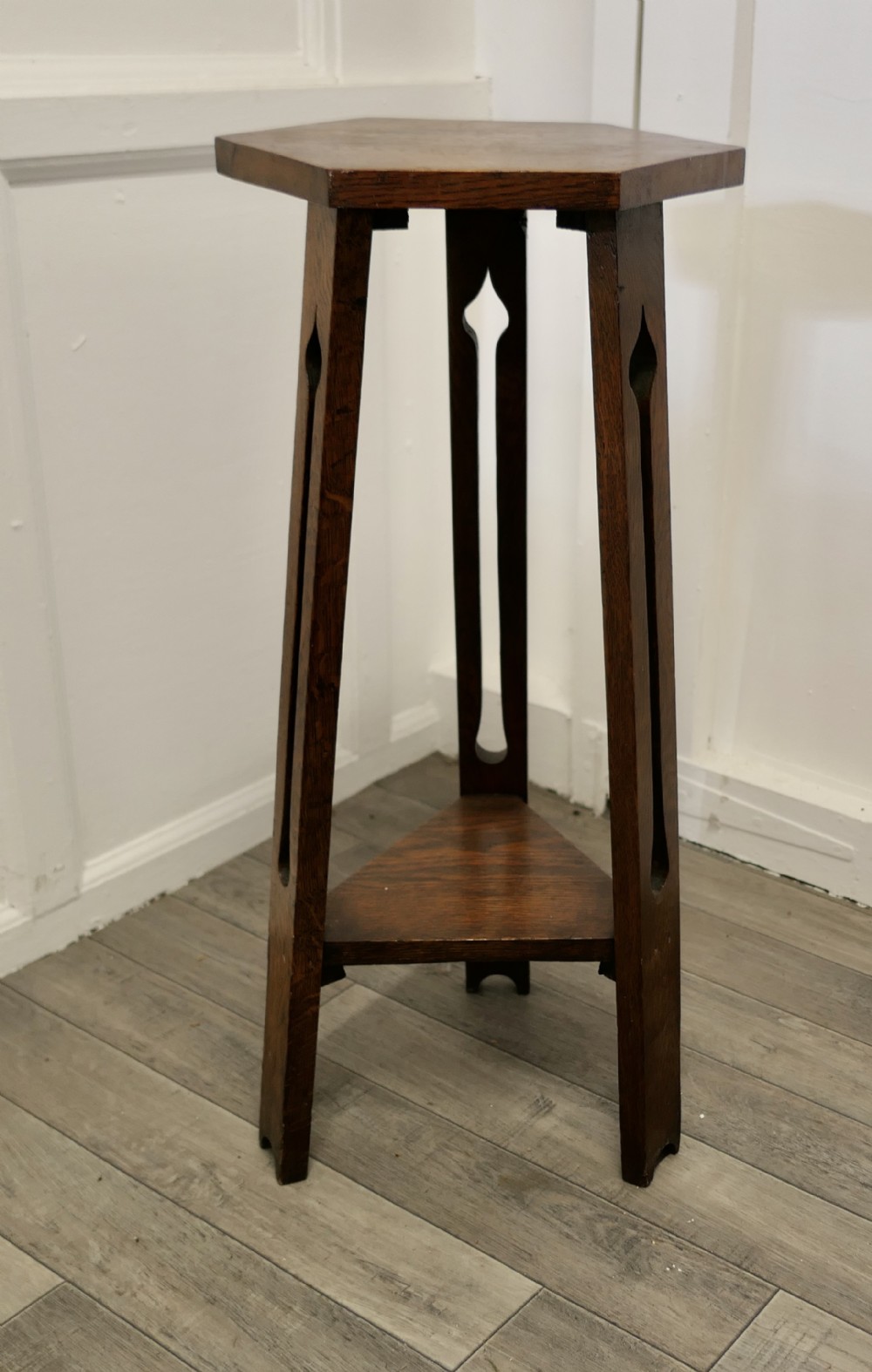 Arts and Crafts Golden Oak Octagonal Plant Stand  