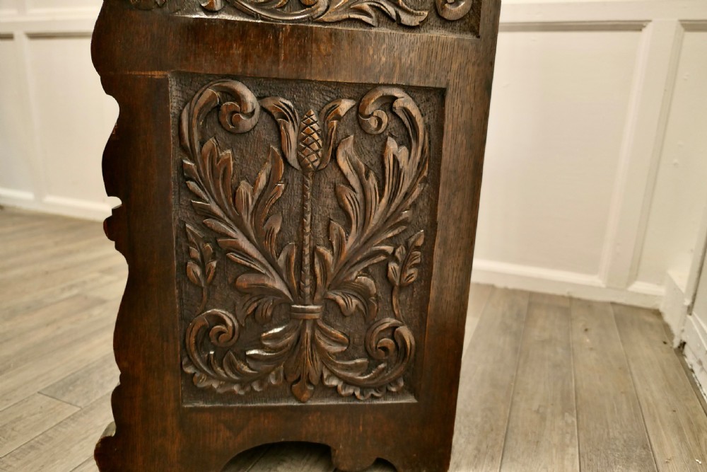 Small Gothic Carved Oak Green Man Settle, Hall Seat View VIII