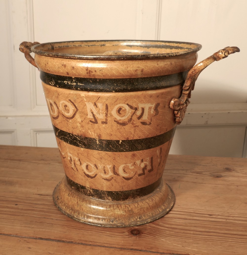 Victorian Painted Tin Ash Can or Cinder Bucket