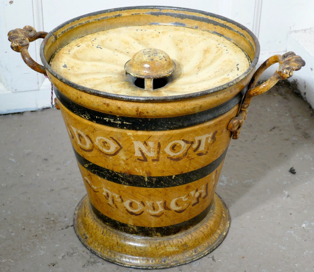 Victorian Painted Tin Ash Can or Cinder Bucket View II