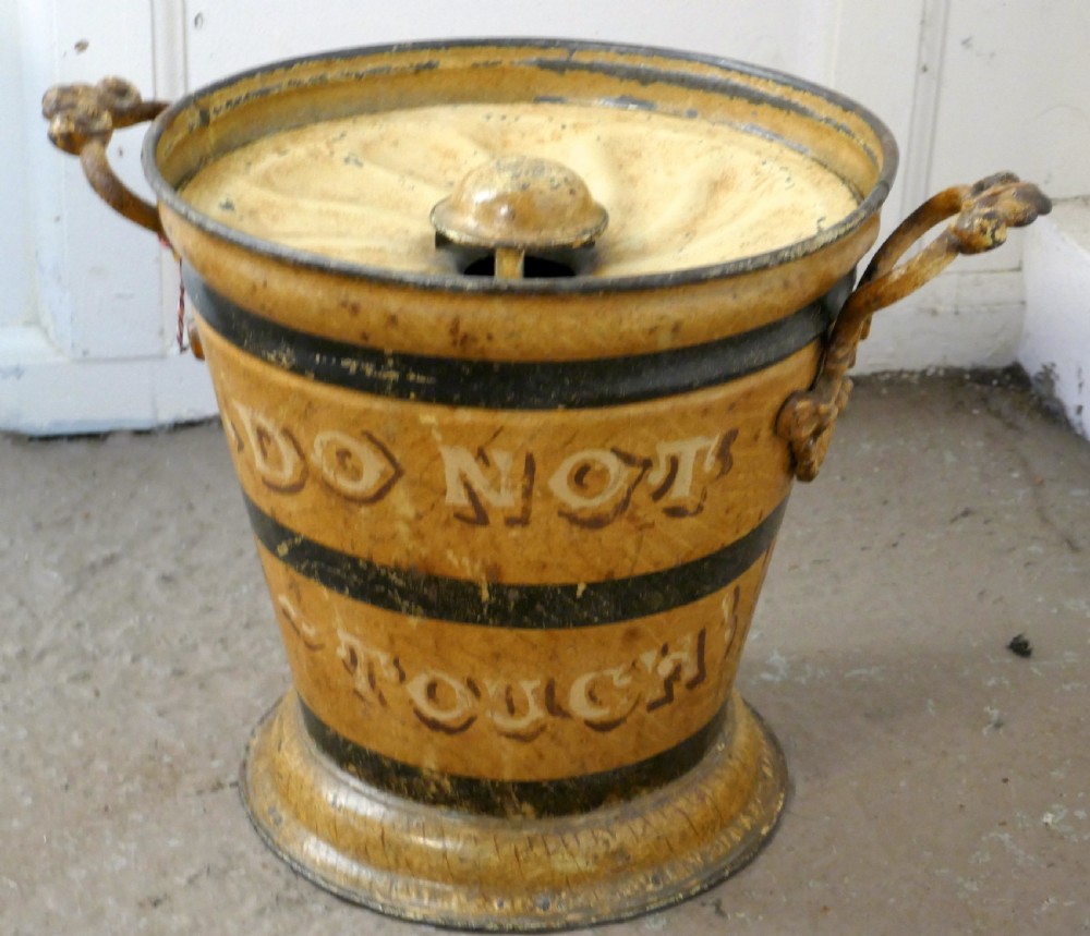 Victorian Painted Tin Ash Can or Cinder Bucket View III