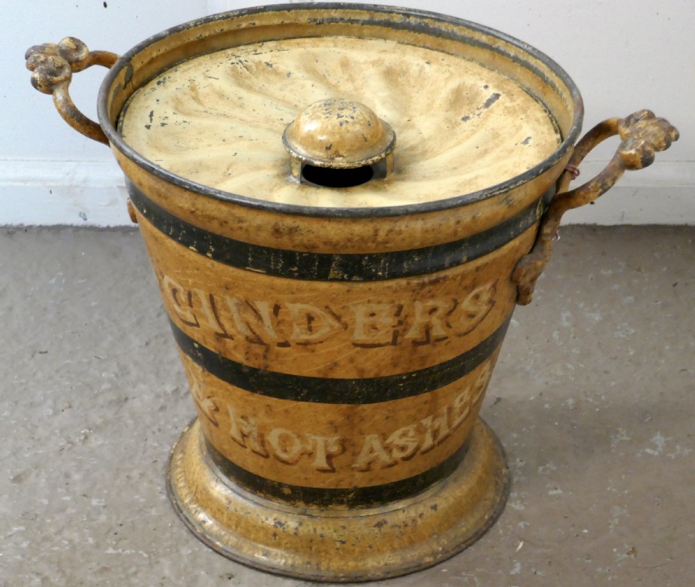 Victorian Painted Tin Ash Can or Cinder Bucket View IV
