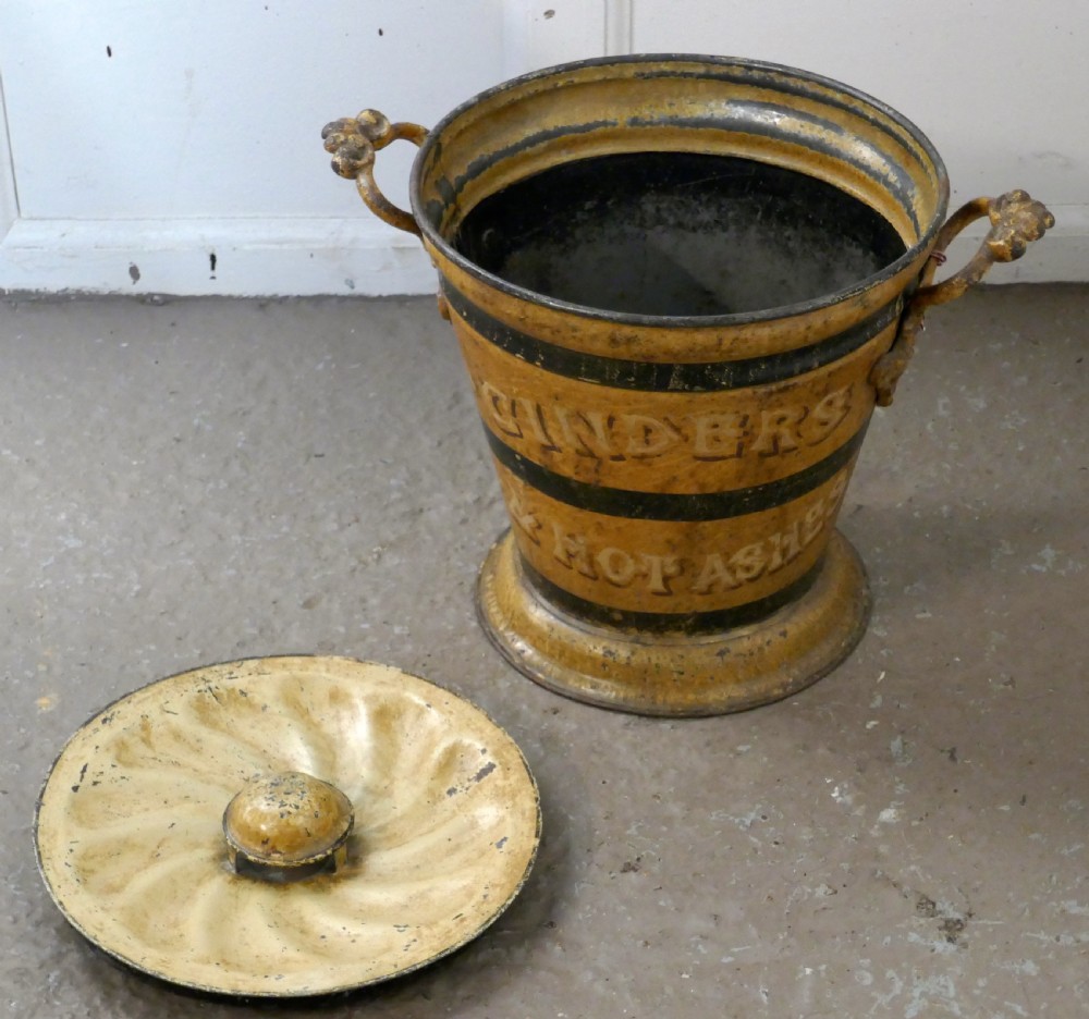 Victorian Painted Tin Ash Can or Cinder Bucket View V