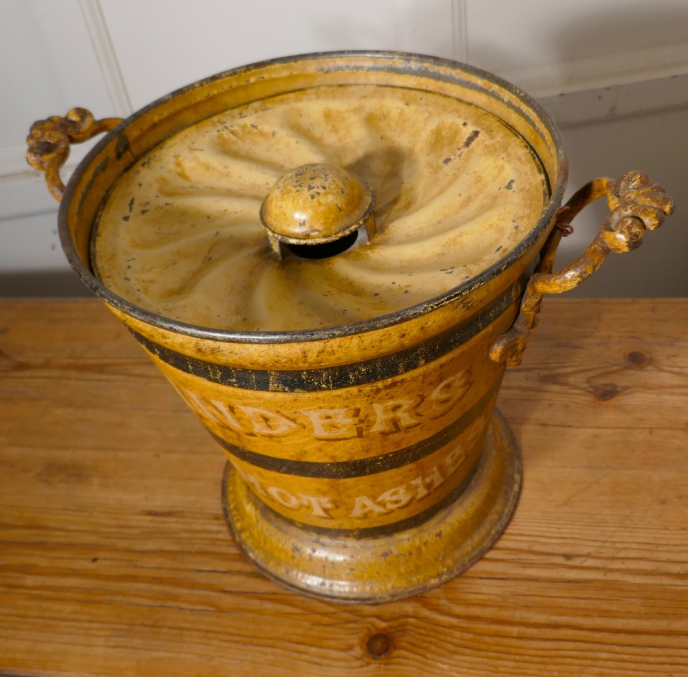 Victorian Painted Tin Ash Can or Cinder Bucket View VII