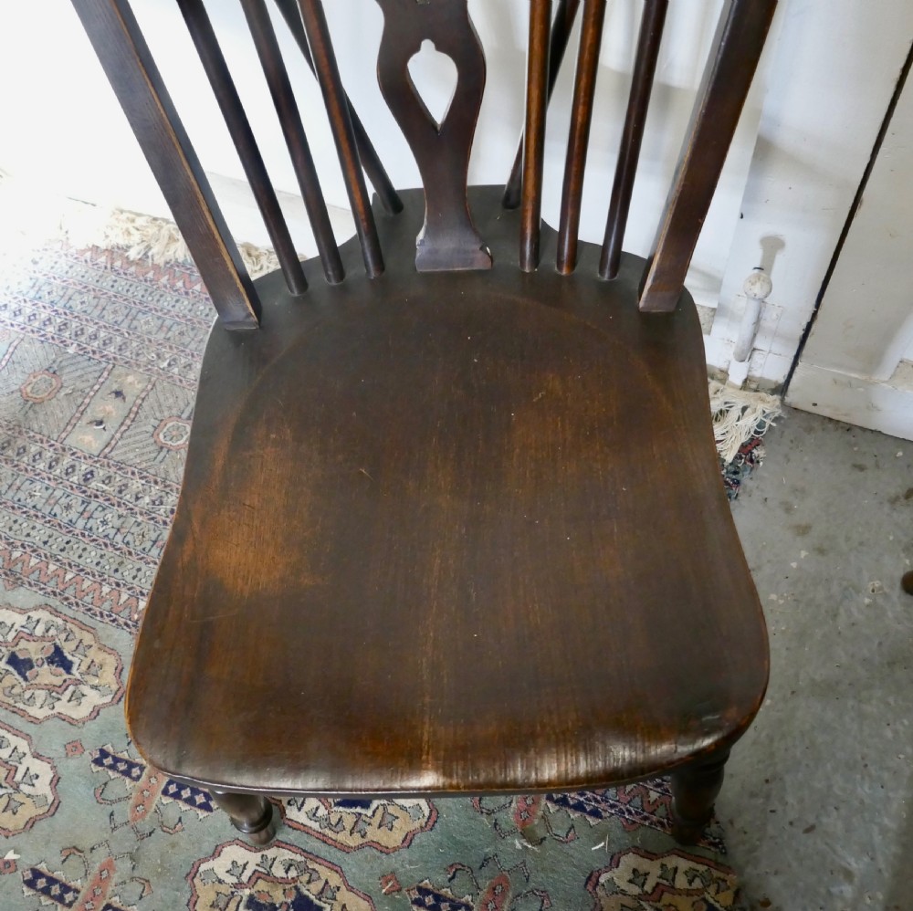 A Set of 4 Beech & Elm Wheel Back Windsor Kitchen Dining Chairs View V