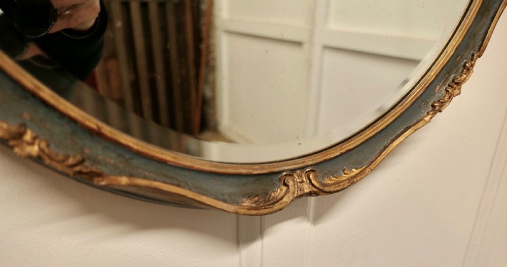 Large Round Gilt and Green French Wall Mirror  View II
