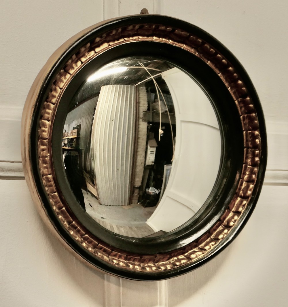 Gilt and Lacquer French Convex Wall Mirror 