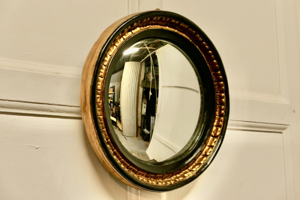 Gilt and Lacquer French Convex Wall Mirror  View II