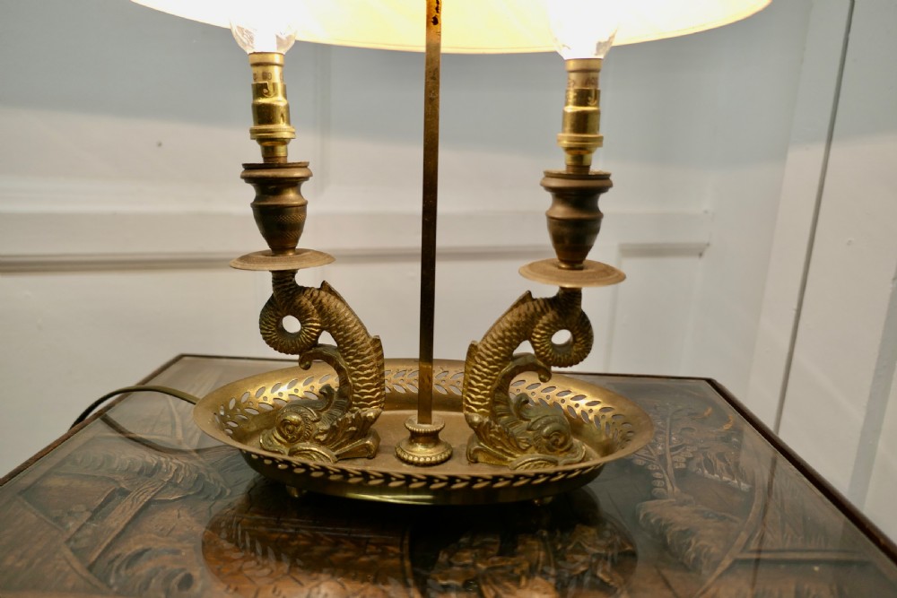 French Painted Toleware and Brass Twin Desk Lamp View V