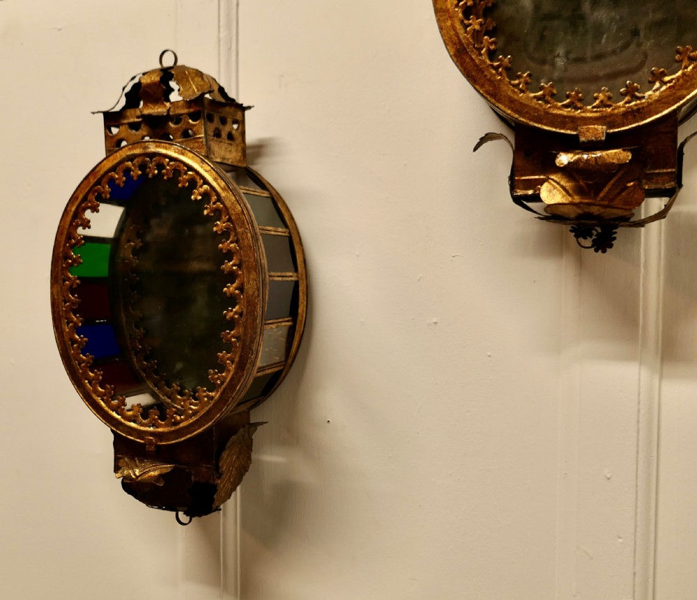 A Very Rare Pair Gilded Toleware Wall Lanterns, Candle Sconces  View VIII