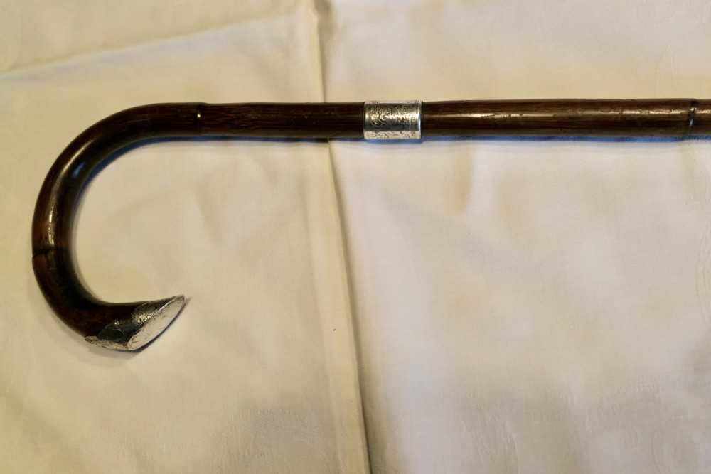 Good Bamboo Walking Stick With Silver Hall Marked Collar & Handle. View III
