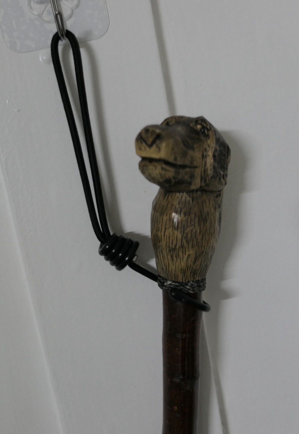 Folk Art Carved Dog Head Walking Stick View II