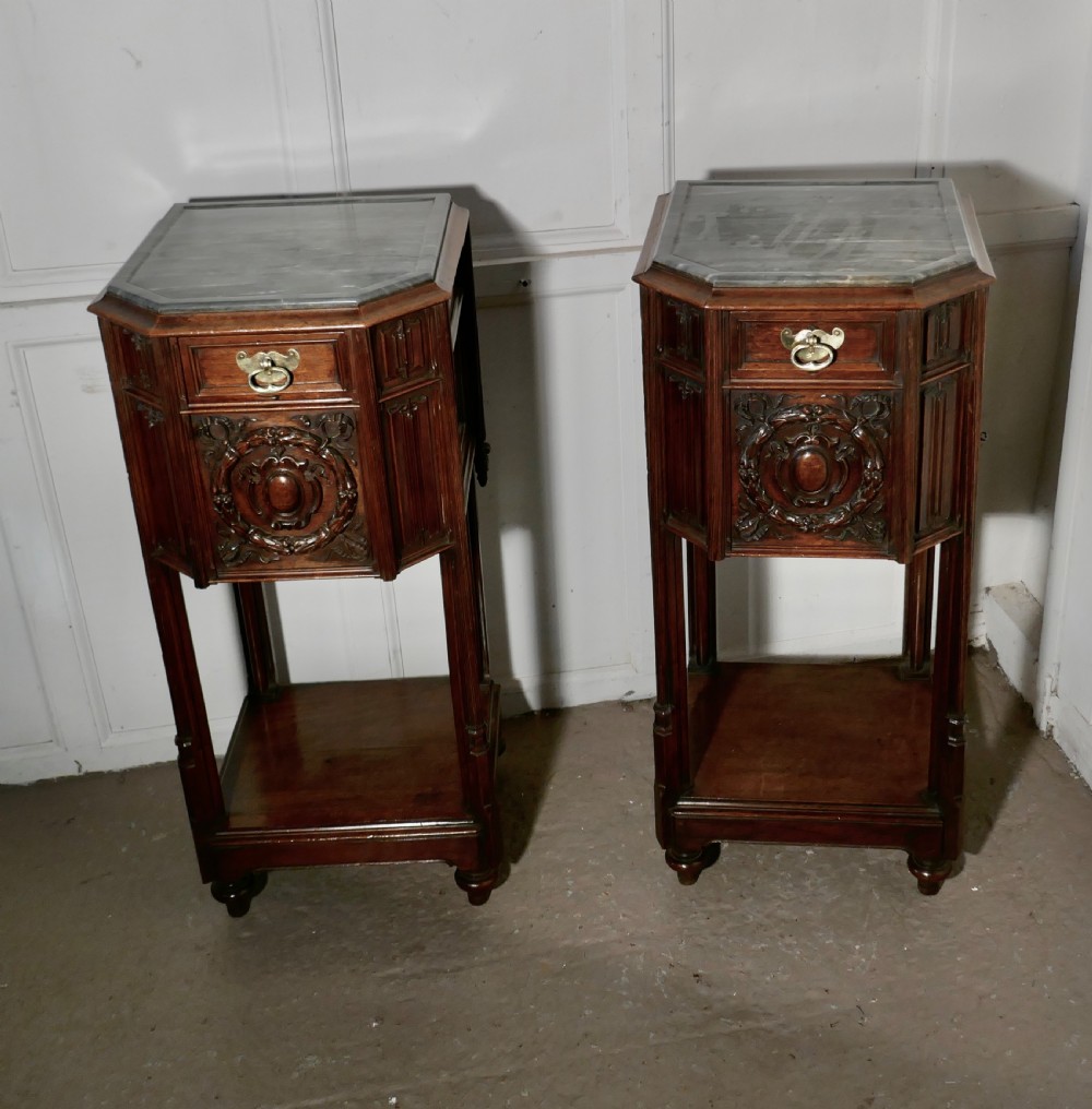 Pair of French 19th Century Gothic Oak Bedside Cupboards  