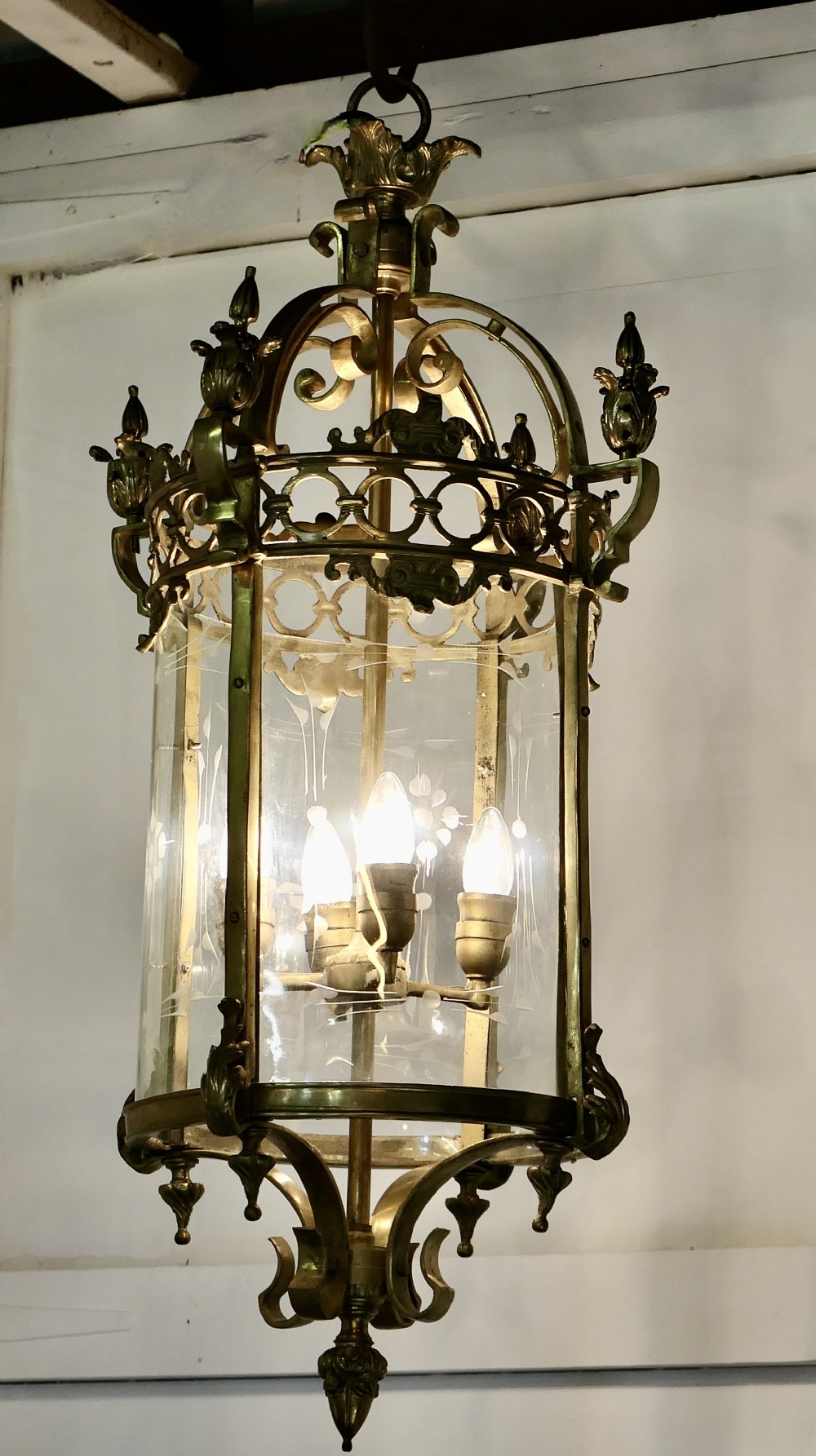 Magnificent Very Large French Gothic Stair Vault Lantern Chandelier 
