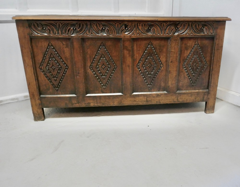 A Large 17th Century  Carved Oak Coffer  View V