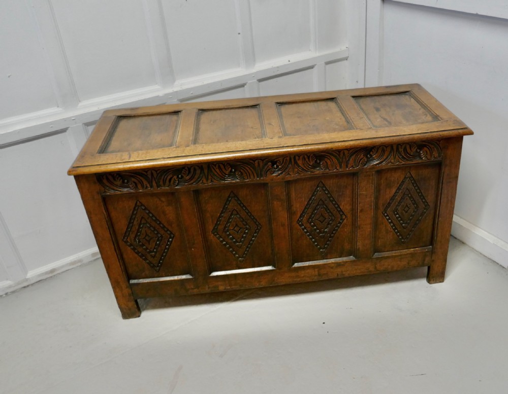 A Large 17th Century  Carved Oak Coffer  View VI