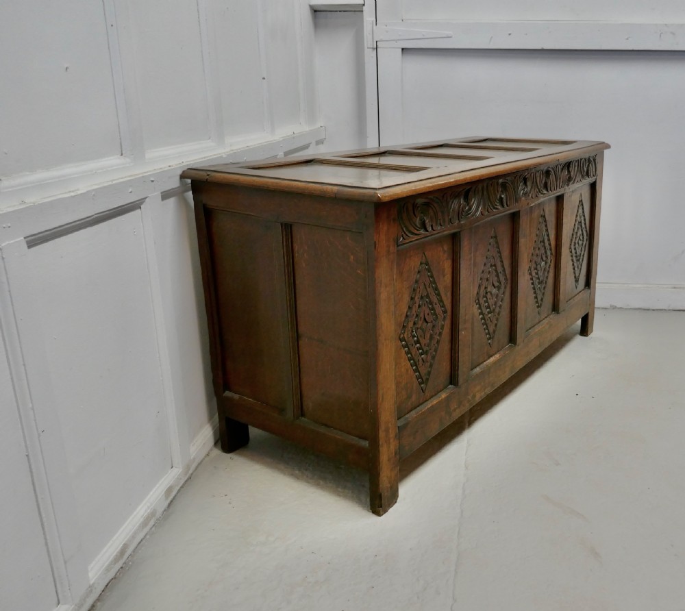 A Large 17th Century  Carved Oak Coffer  View VII