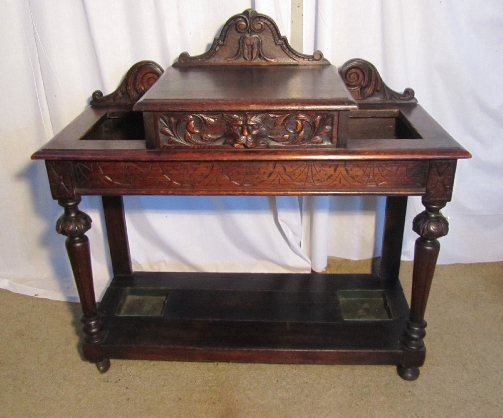 Carved Oak Green Man Hall Stick or Umbrella Stand