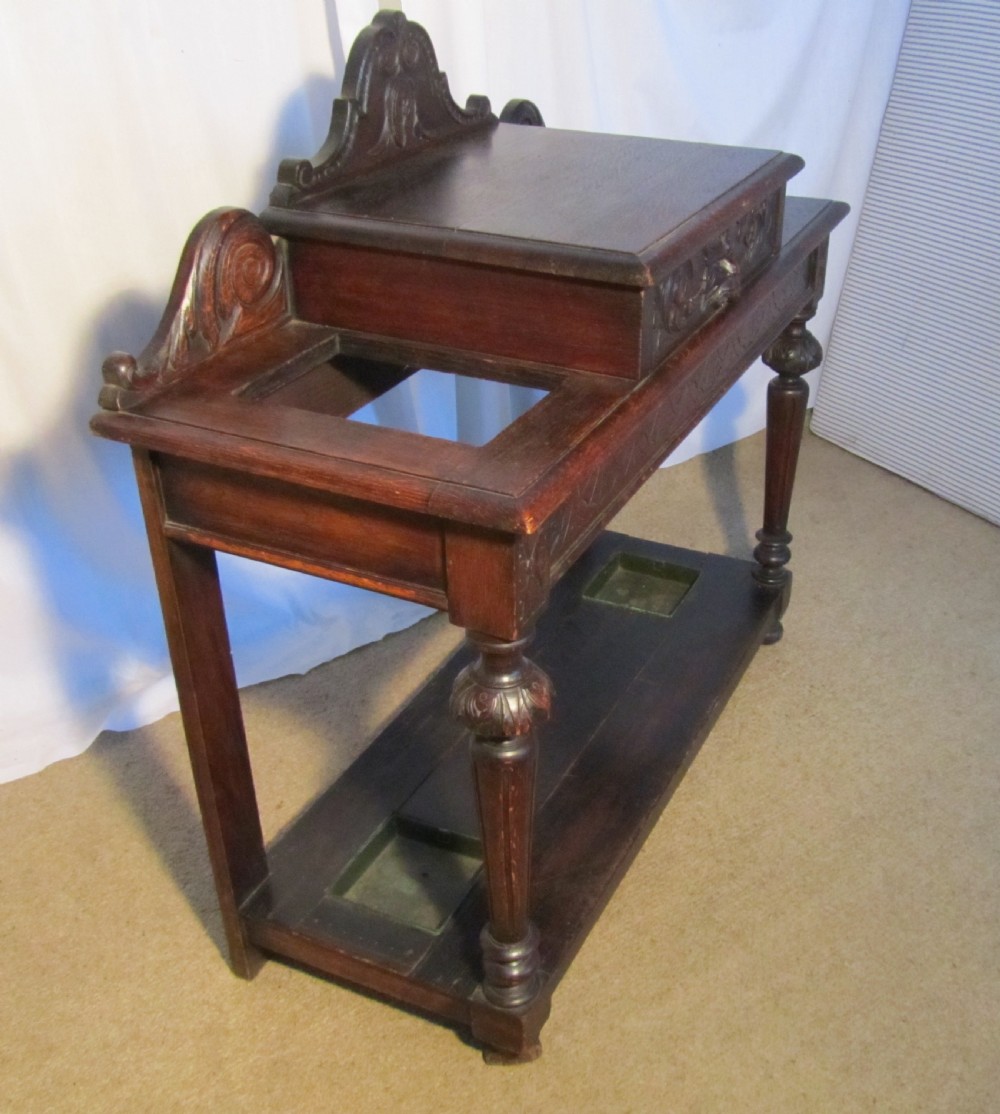 Carved Oak Green Man Hall Stick or Umbrella Stand View II