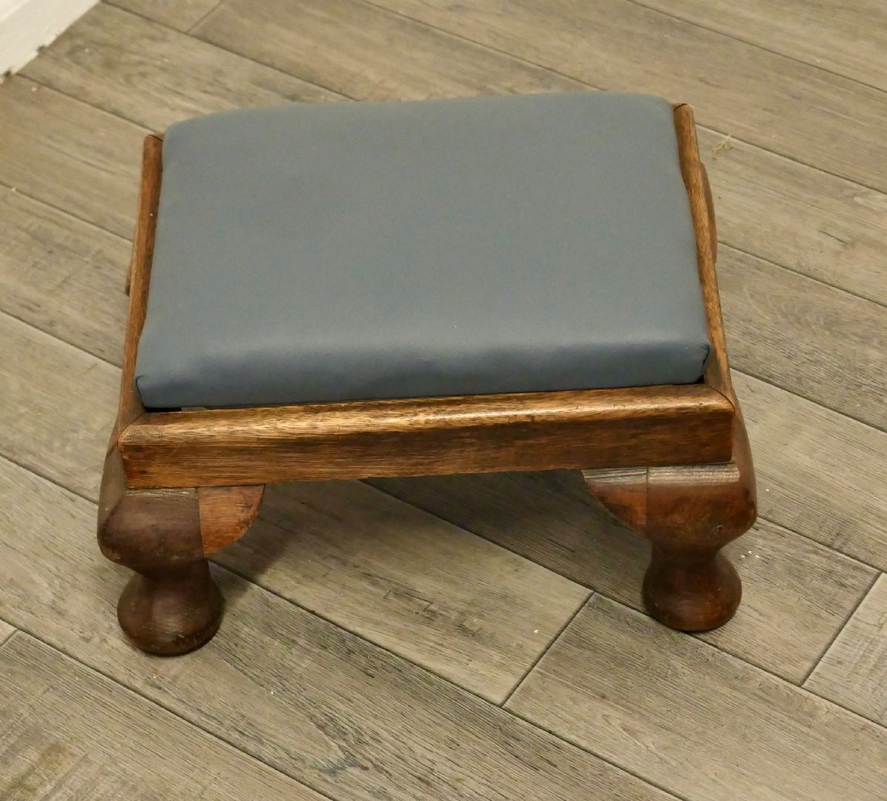 Victorian Country House Oak Foot Stool Upholstered in Soft Leather  View II