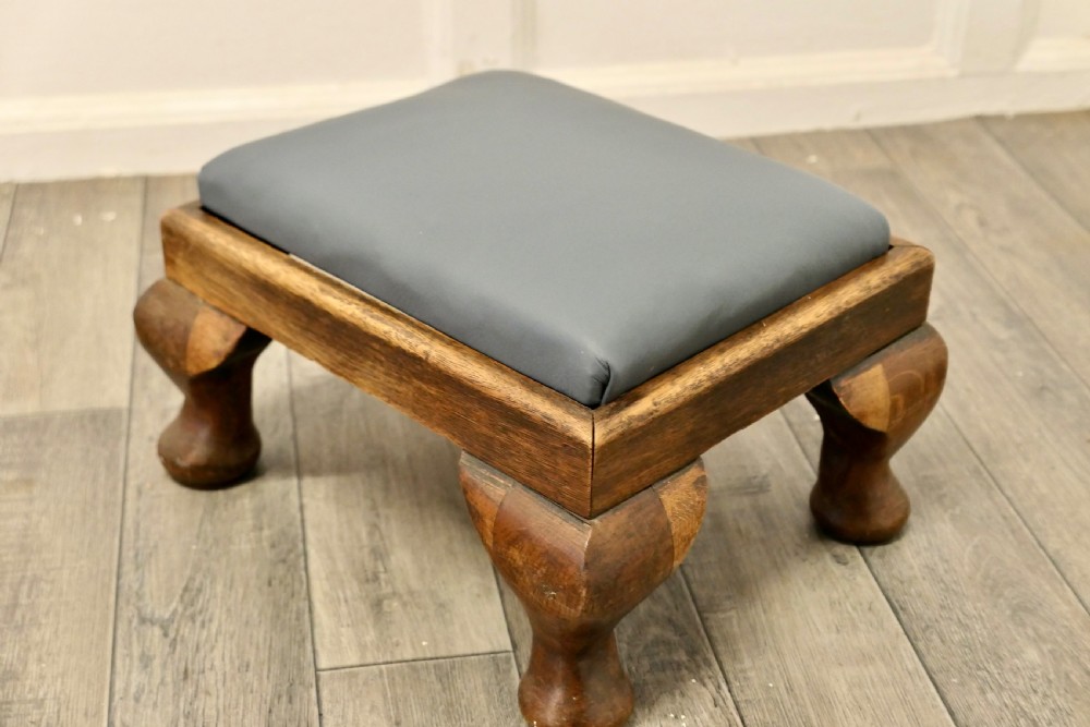 Victorian Country House Oak Foot Stool Upholstered in Soft Leather  View III