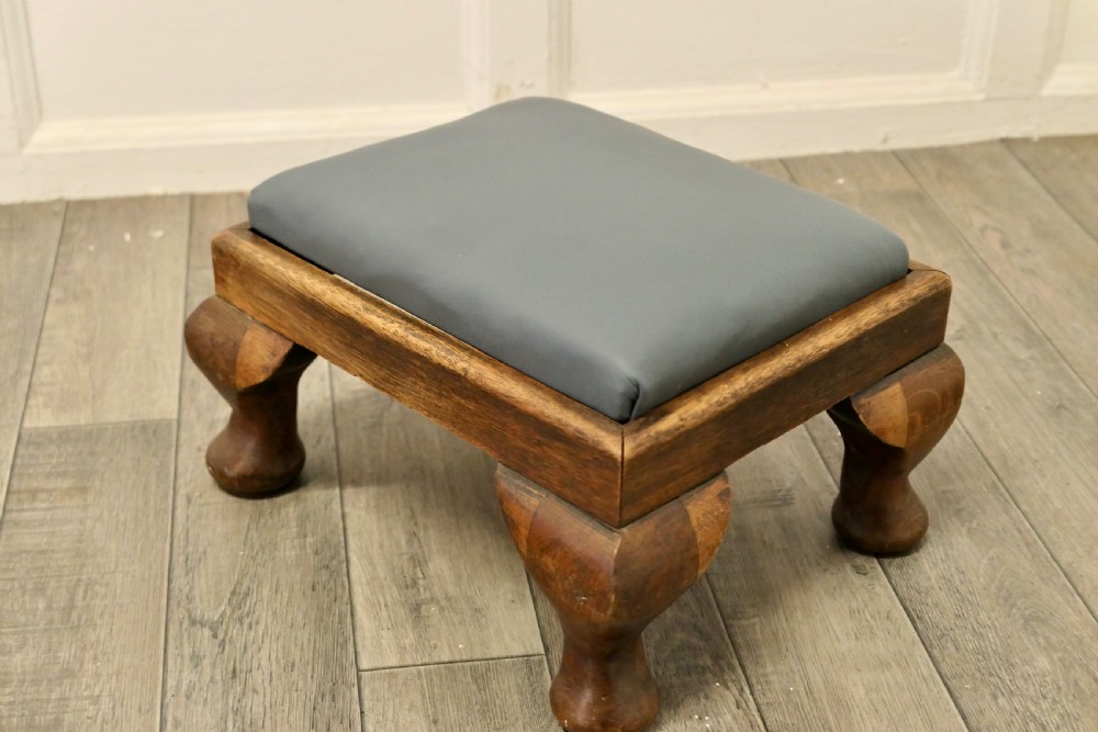 Victorian Country House Oak Foot Stool Upholstered in Soft Leather  View IV