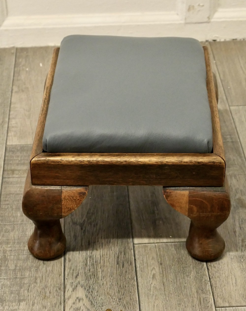 Victorian Country House Oak Foot Stool Upholstered in Soft Leather  View V